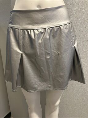 Metallic Silver Pleated A-Line Women's Skirt AERIE size M